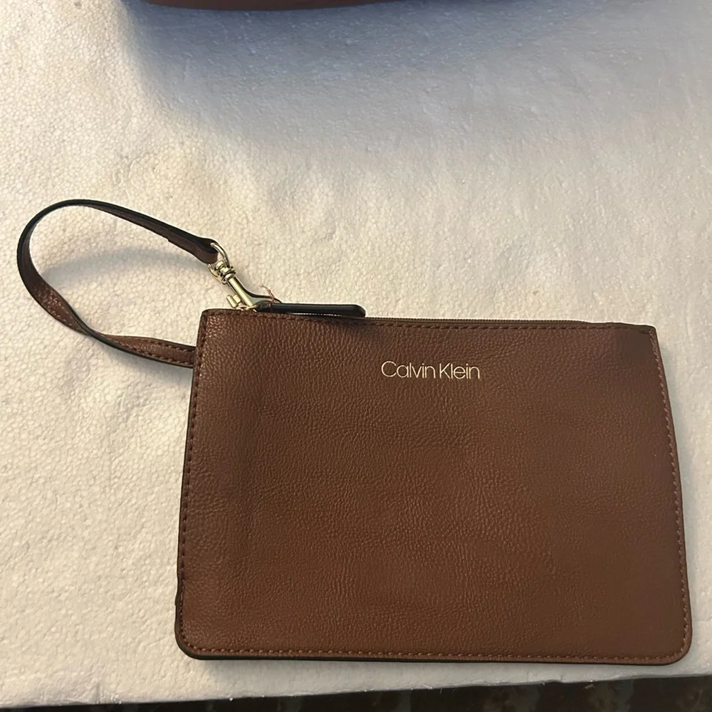 Calvin Klein brown tote purse double strap shoulder bag or crossbody wristlet
